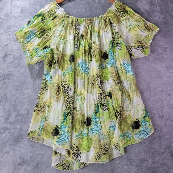 Cato Womens XL Peasant Flowy Top Boho Festival Spring Summer Green Blue Floral - Picture 8 of 11